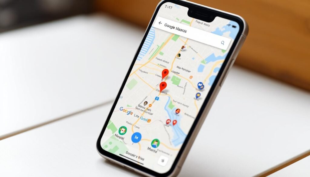 Generate an image of the Google Maps app interface on a smartphone, showing a map of a popular tourist destination.