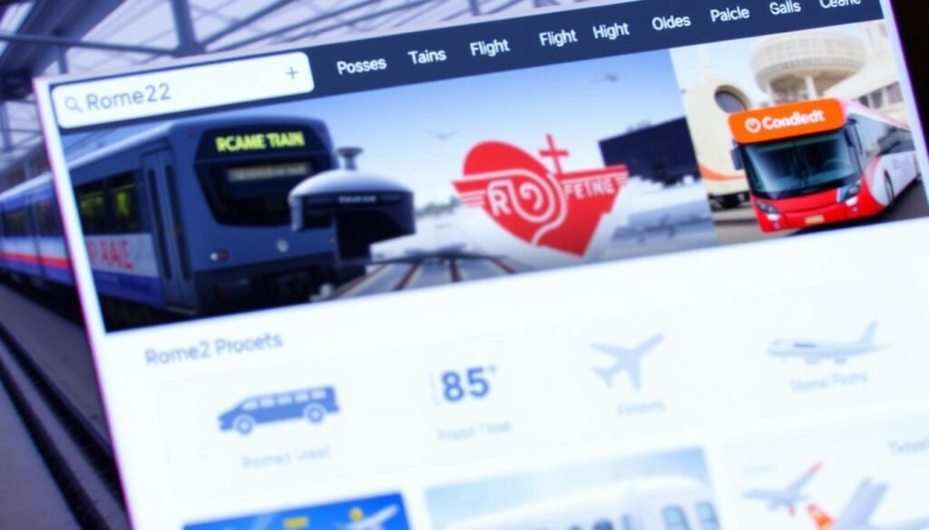 Generate an image of the Rome2Rio app interface showing various transportation options.