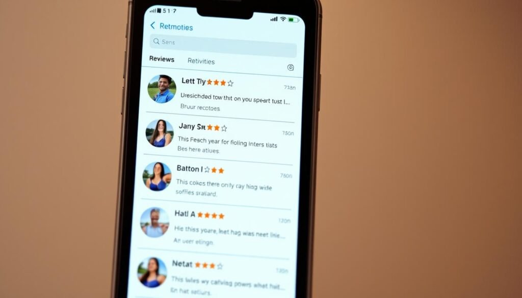 Generate an image of the Viator app interface showing activity reviews.