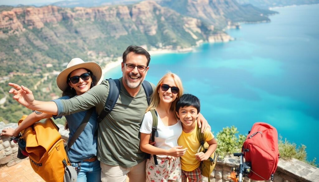 Image of a happy family on vacation
