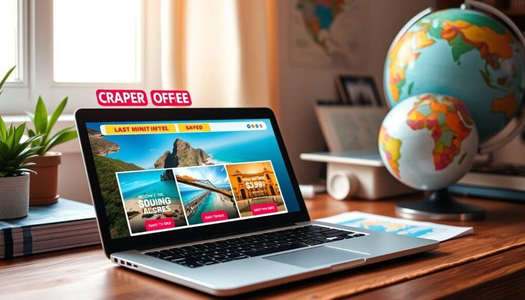 Image of a last-minute travel deal on a laptop screen
