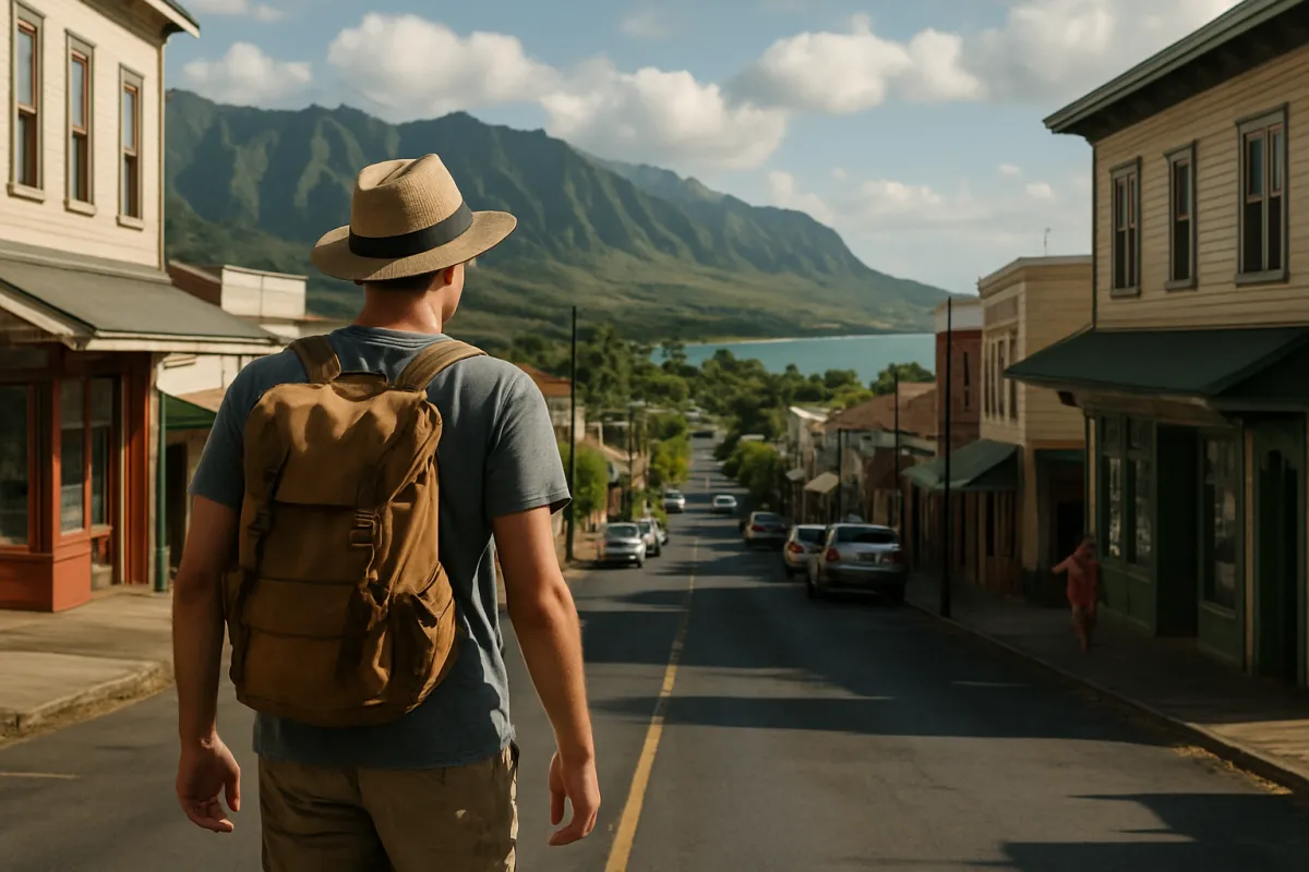 Traveler exploring Honolulu with mountains in the background