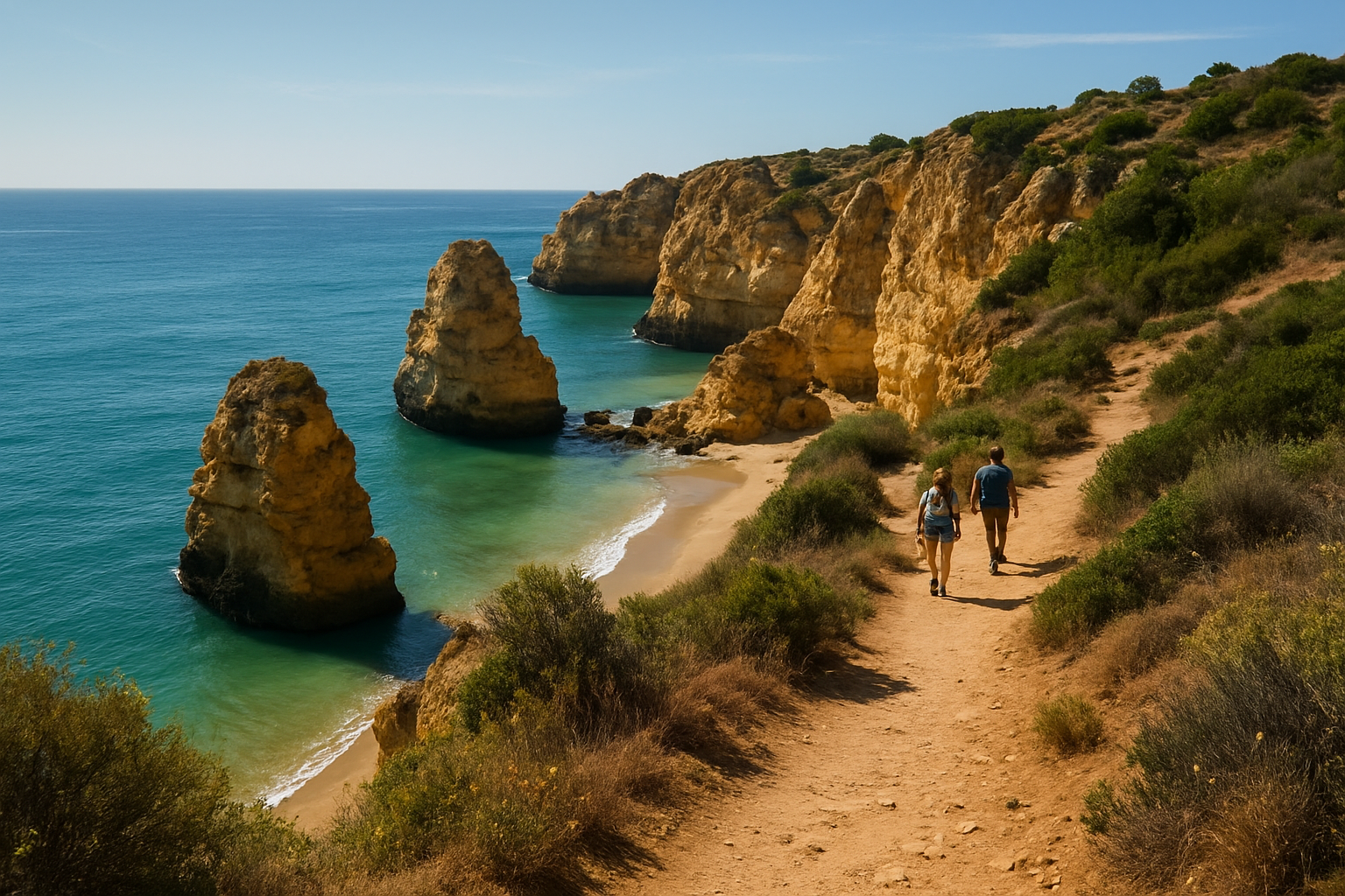 Coastal cliffs and beach near Lagos in Portugal