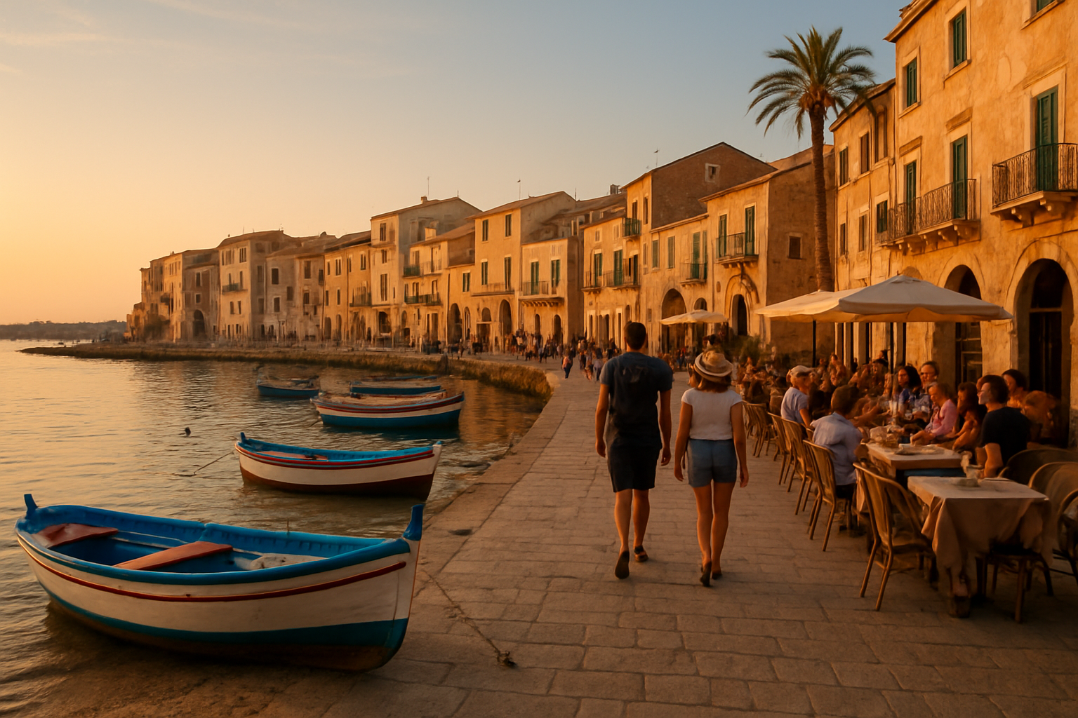 Historic waterfront in a southern European beach town
