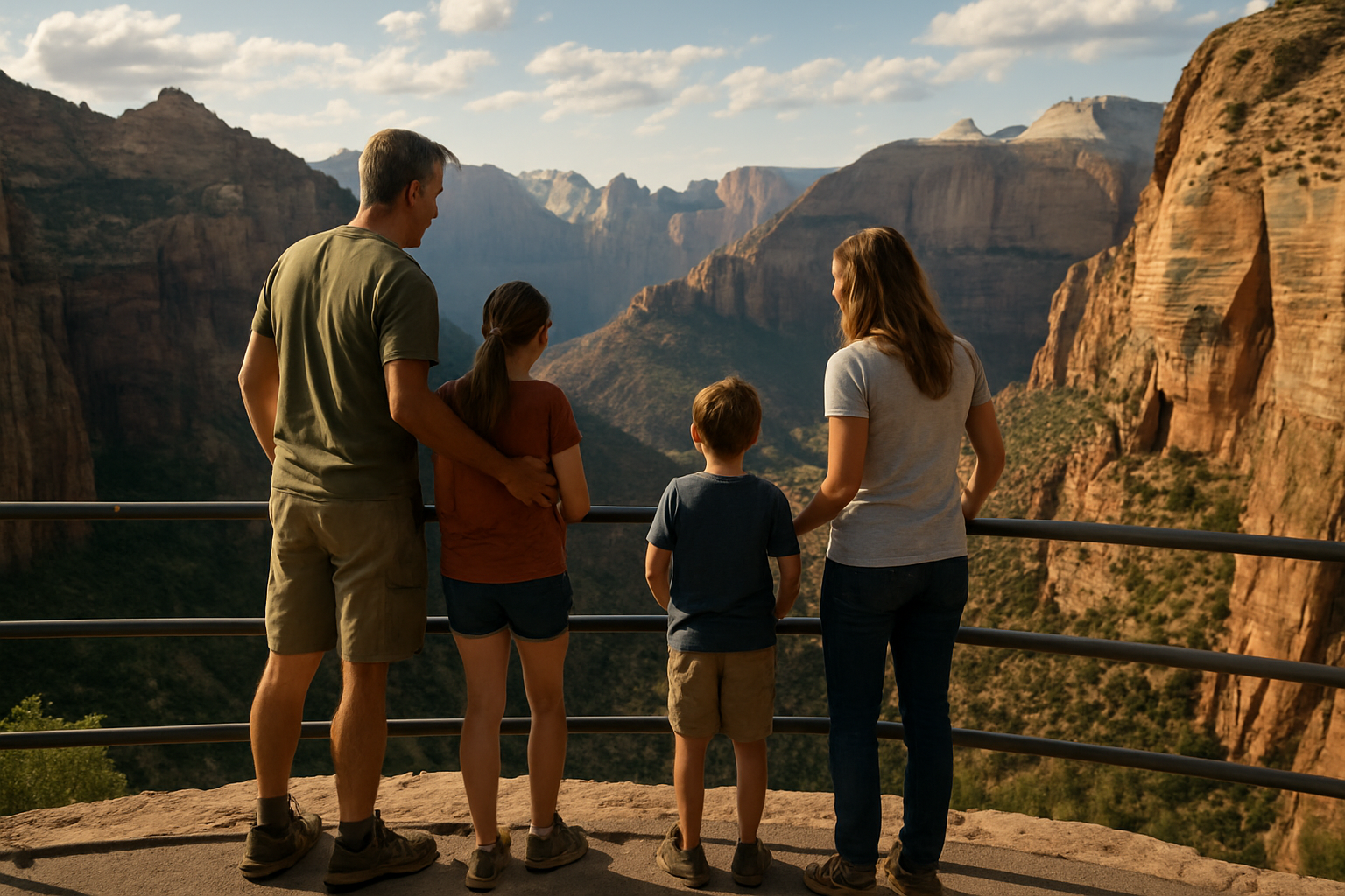 Family enjoying a scenic national park overlook in the United States
