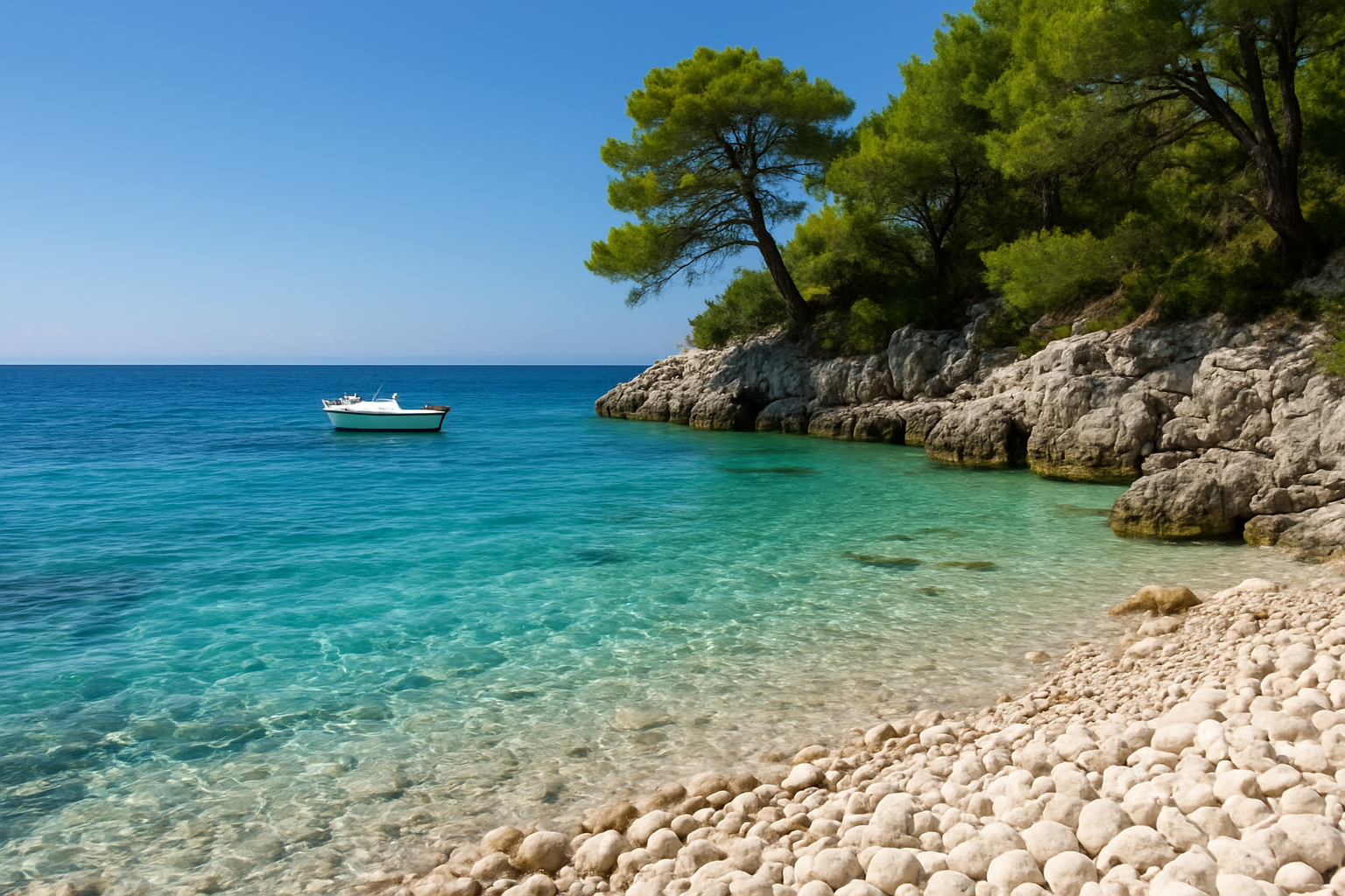 Clear-water pebble beach on a Croatian island