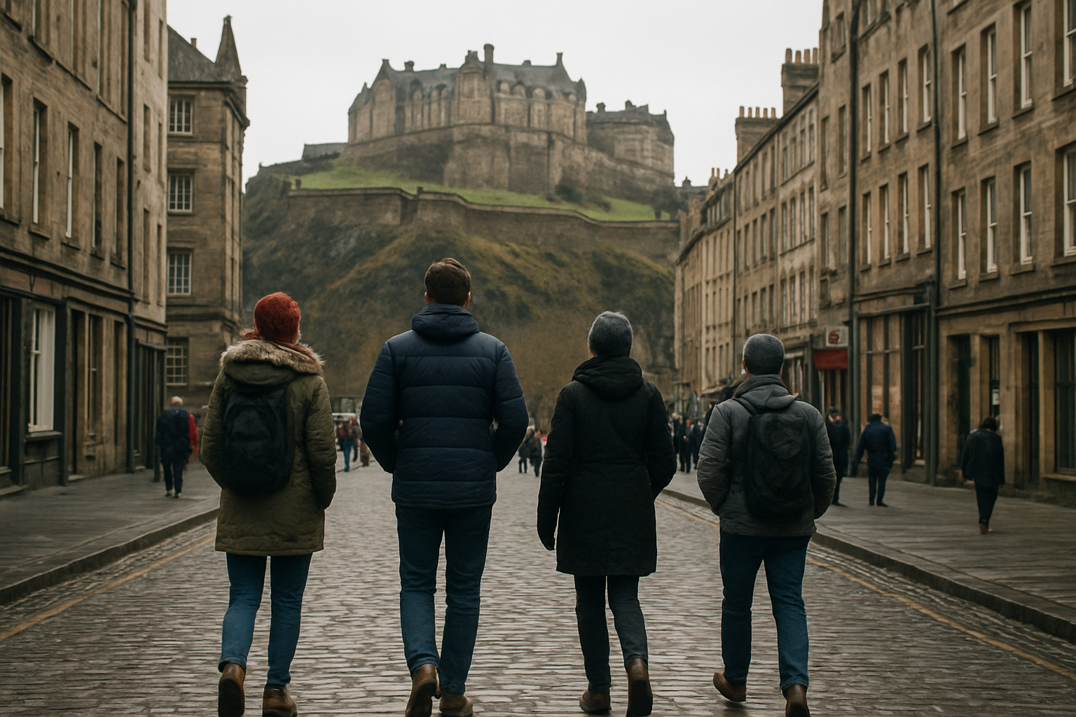 Visitors walking along Edinburgh’s Royal Mile near the historic Old Town