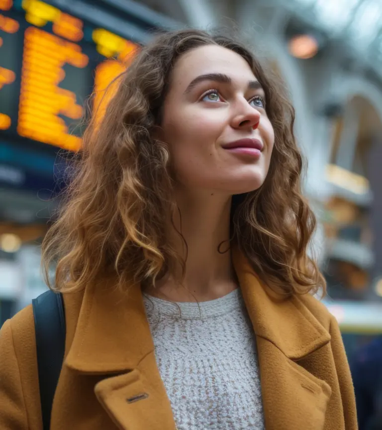 A traveller arriving at a station looking for her driver