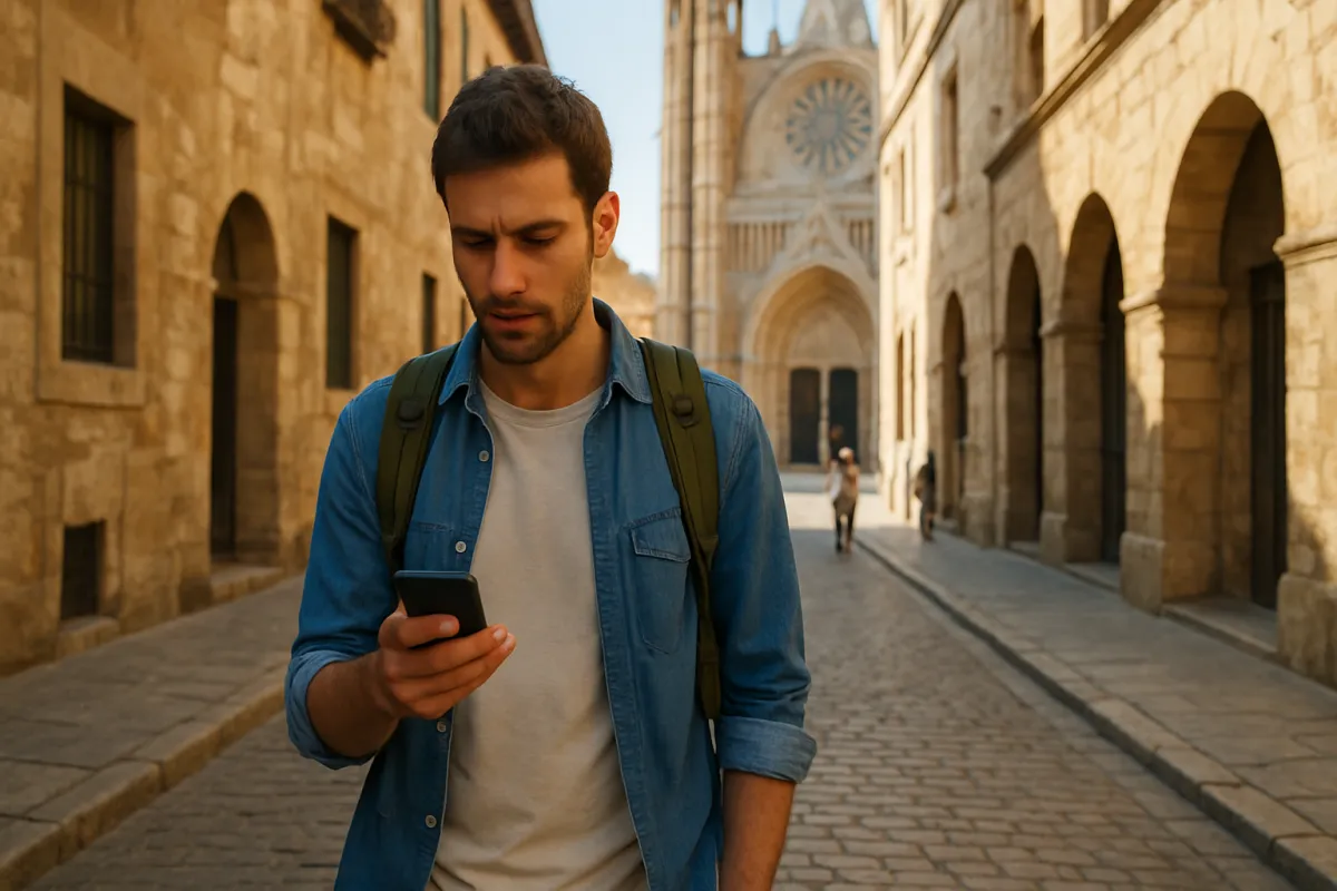 Traveler opening a tour link on a smartphone